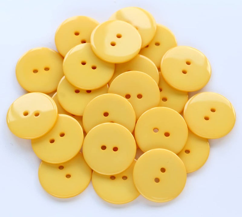 GANSSIA 1 Inch (25mm) Yellow Buttons 2 Holes Resin Button for Sewing and Craft Pack of 100pcs